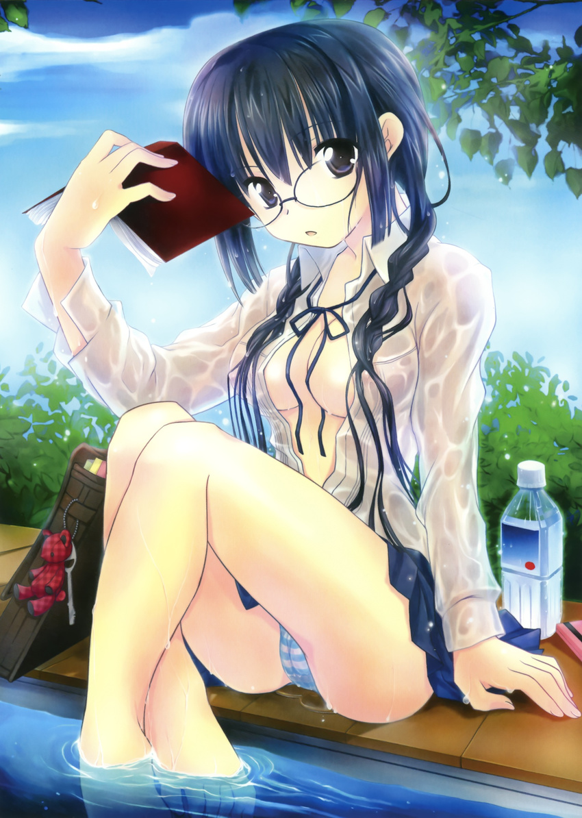 cameltoe cleavage kusakabe_rei megane no_bra open_shirt pantsu shimapan solo tagme water wet_clothes