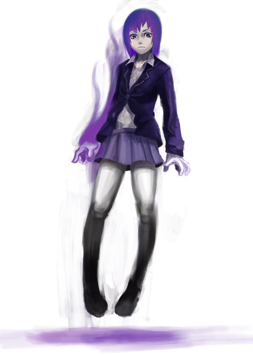 bad_id bad_pixiv_id floating glowing grey_eyes highres mole mole_under_eye original pantyhose purple_hair s-kan skirt solo white_legwear