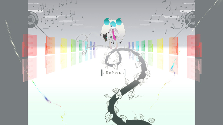 1girl abstract aqua_hair colorful hatsune_miku highres note sheep solo vocaloid younger