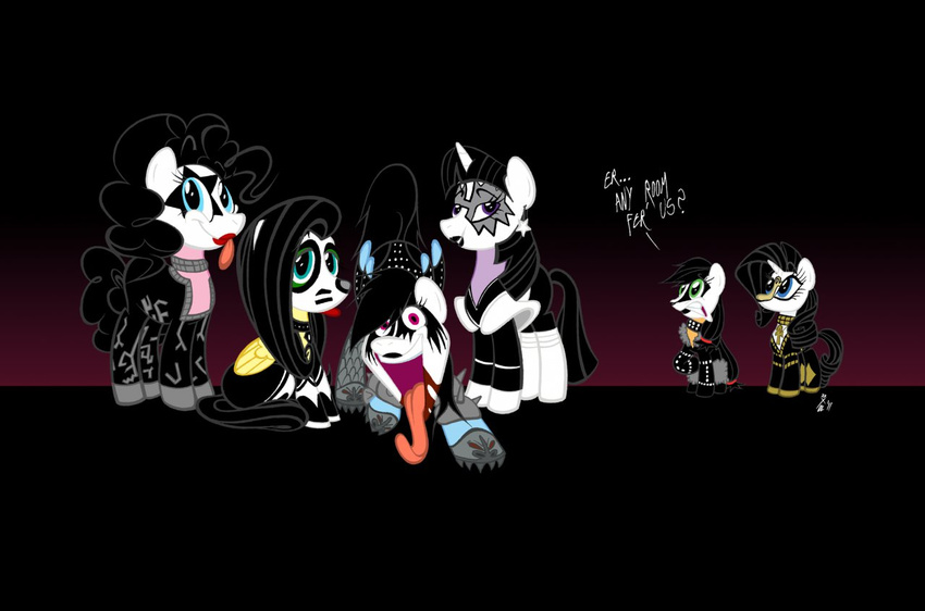 band band_sit black_background blue_eyes cosplay cute dialog dialogue equine female feral fluttershy_(mlp) friendship_is_magic green_eyes horn horse kiss_(band) looking_at_viewer makeup mammal my_little_pony pegasus pinkie_pie(mlp) pinkie_pie_(mlp) plain_background pony purple_body purple_eyes purple_lights rainbow_dash_(mlp) rarity_(mlp) teeth text tongue twilight_sparkle_(mlp) unicorn wings