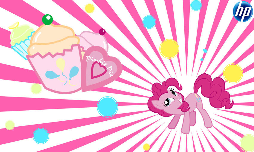 &hearts; balloons blue blue_eyes colorful_background cupcakes cutie_mark desktop_background dessert english_text equine evilarticfox female feral food friendship_is_magic fur hair happy hi_res horse hp mammal multicolored_background my_little_pony pink pink_body pink_fur pink_hair pinkie_pie_(mlp) pony smile text wallpaper white yellow