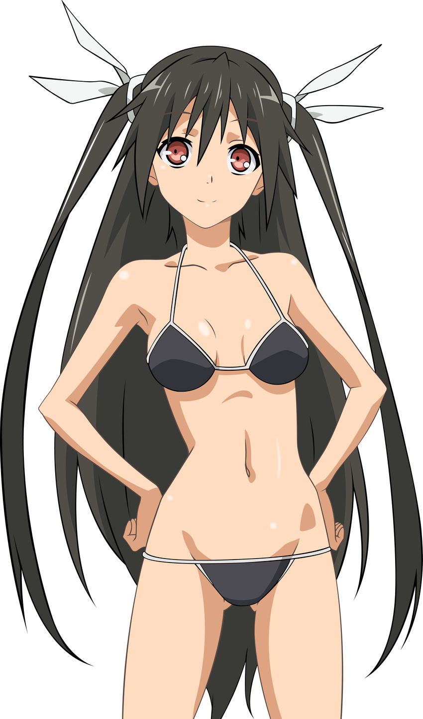 absurdres bikini black_hair highres long_hair mayo_chiki! non-web_source red_eyes short_twintails solo suzutsuki_kanade swimsuit transparent_background twintails two_side_up vector_trace