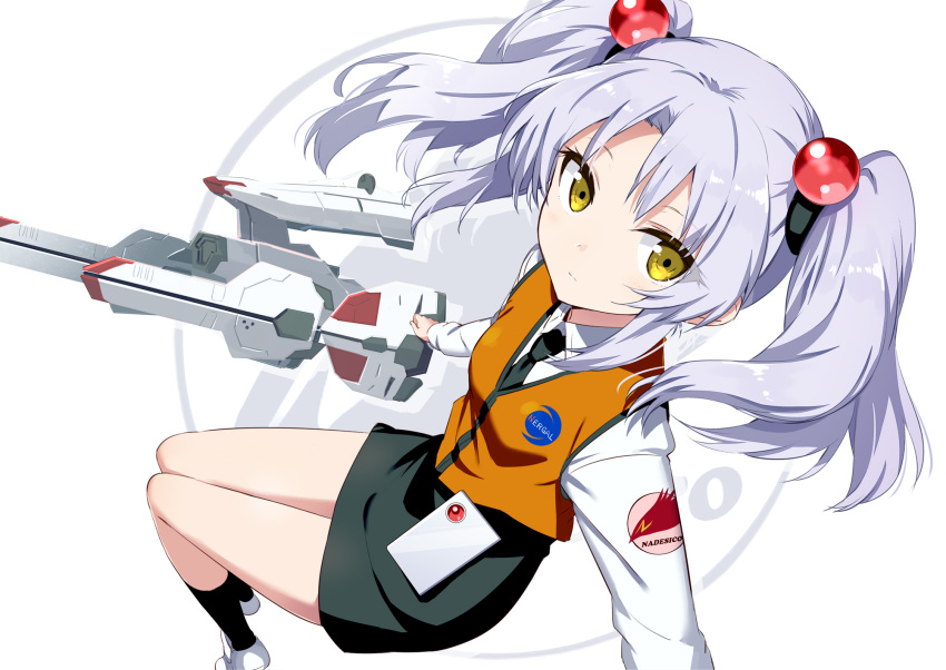 gochou_(atemonai_heya) gray_hair hoshino_ruri kneehighs long_hair martian_successor_nadesico skirt tie twintails uniform yellow_eyes