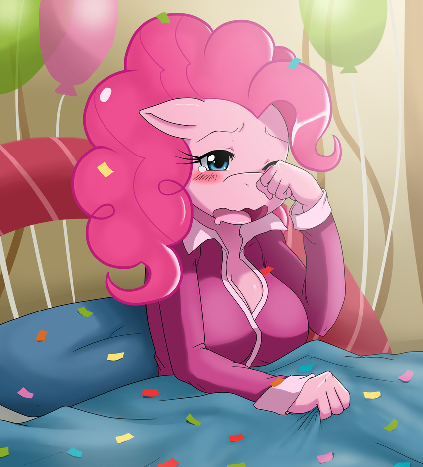 anthro anthrofied balloons bed blue_eyes blush breasts equine female friendship_is_magic fur hair horse long_hair mammal my_little_pony pajamas pink_fur pink_hair pinkie_pie_(mlp) pony pyjama solo sssonic2