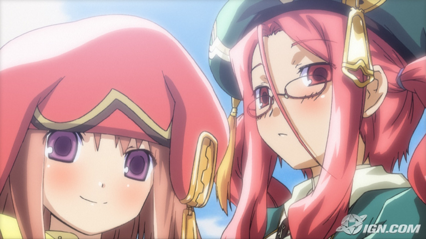 brown_hair candy_(rune_factory_frontier) cinnamon(rune_factory_frontier) glasses hat pink_eyes pink_hair purple_eyes rune_factory rune_factory_frontier twintails