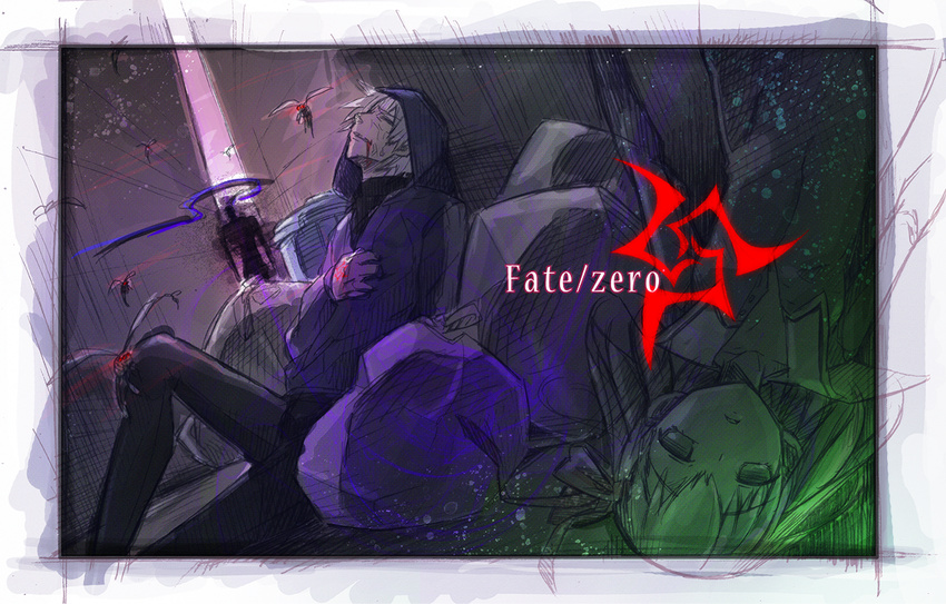 1girl berserker_(fate/zero) blood child crest_worm dougan_calpis_con fate/zero fate_(series) hood hoodie matou_kariya matou_sakura white_hair