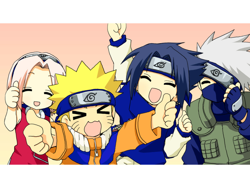 3boys haruno_sakura hatake_kakashi lucky_star motteke!_serafuku multiple_boys naruto naruto_(series) parody team7 uchiha_sasuke uzumaki_naruto