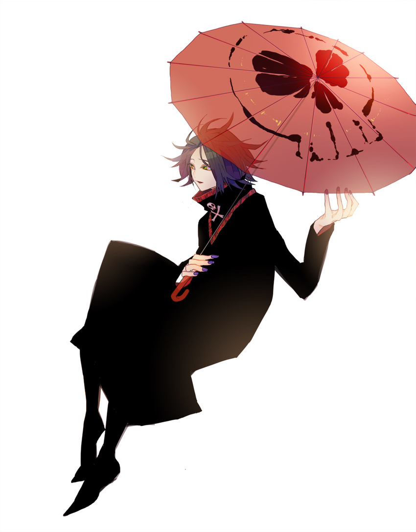 androgynous feitan high_collar highres hinatsu hunter_x_hunter male_focus simple_background skull solo umbrella yellow_eyes