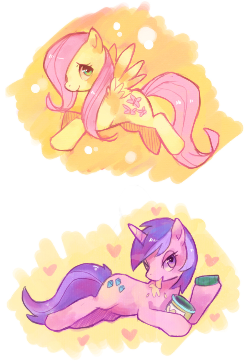 &hearts; blue_eyes equine female feral fluttershy_(mlp) friendship_is_magic hair horn horse long_hair looking_at_viewer mammal my_little_pony peanut_butter pegasus pink_hair pony purple_eyes short_hair simple_background sparkler_(mlp) suikuzu suirobo unicorn wings