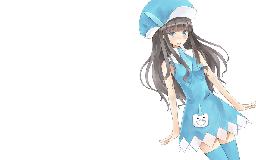 black_hair blue_eyes blush dress hat long_hair original retorillo signa sigonsoft thighhighs tie white