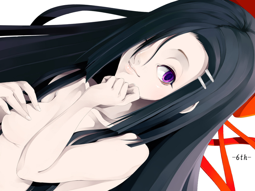 black_hair kasugano_tsubaki long_hair mirai_nikki nude purple_eyes tagme