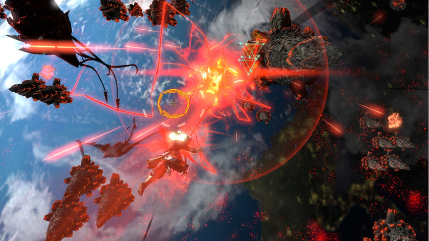 asura asura's_wrath asura's_wrath asura_(asura's_wrath) asura_(asura's_wrath) capcom cyber_connect_2 earth epic falling first_stage gameplay gohma_forces_(asura's_wrath) gohma_forces_(asura's_wrath) lava planet rail_shooting screencap space white_hair