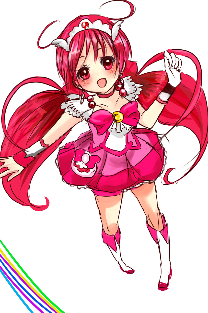 bad_id bad_pixiv_id blush boots bow choker cure_happy dress highres hoshizora_miyuki long_hair miturousoku pink_hair precure red_eyes ribbon sketch smile smile_precure! solo tiara twintails wings wrist_cuffs