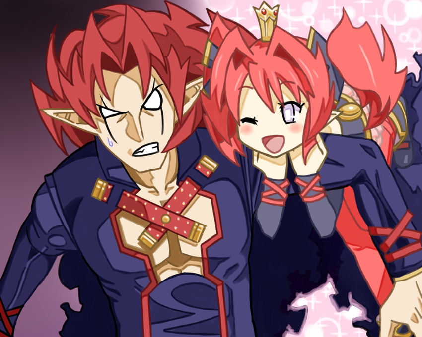 age_difference crown disgaea father_and_daughter petta phantom_kingdom red_hair wink zetta zetta_(phantom_kingdom)