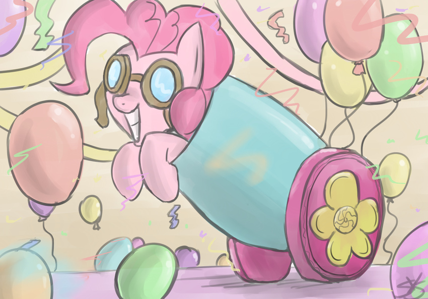 balloons cannon cutie_mark equine eyewear female feral friendship_is_magic generation_4 goggles hi_res horse mammal my_little_pony party party_cannon pinkie_pie_(mlp) pony prepare solo speccysy streamers