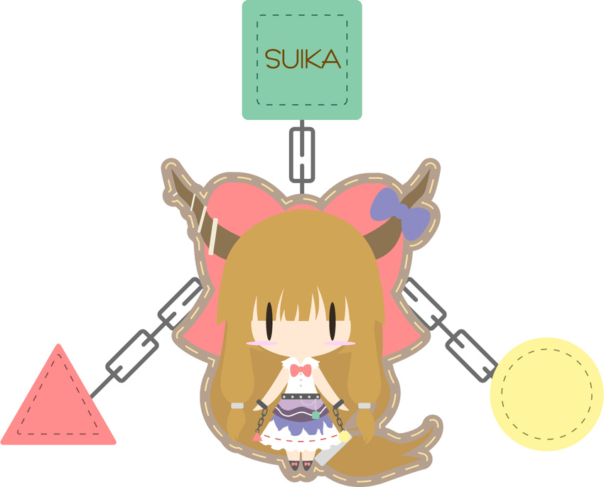 bow braid brown_hair chain chibi horn_ribbon horns ibuki_suika long_hair ribbon solo takanashi_hiyori touhou