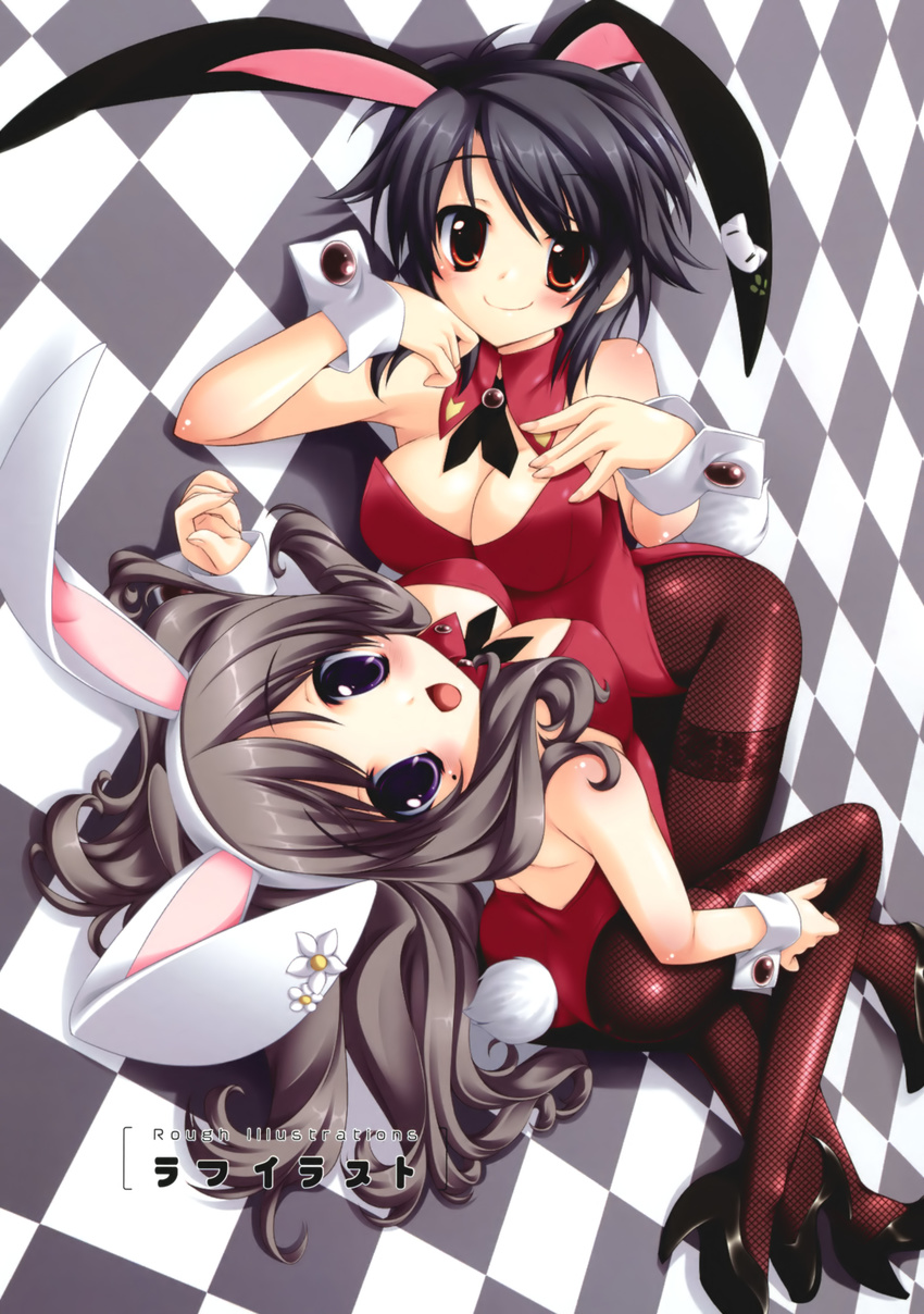 absurdres animal_ears breasts bunny_ears bunnysuit cleavage fishnet_pantyhose fishnets gotou_nao high_heels highres koiiro_soramoyou medium_breasts mole mounai_kiyomi multiple_girls pantyhose shoes utsumi_shizuna wrist_cuffs