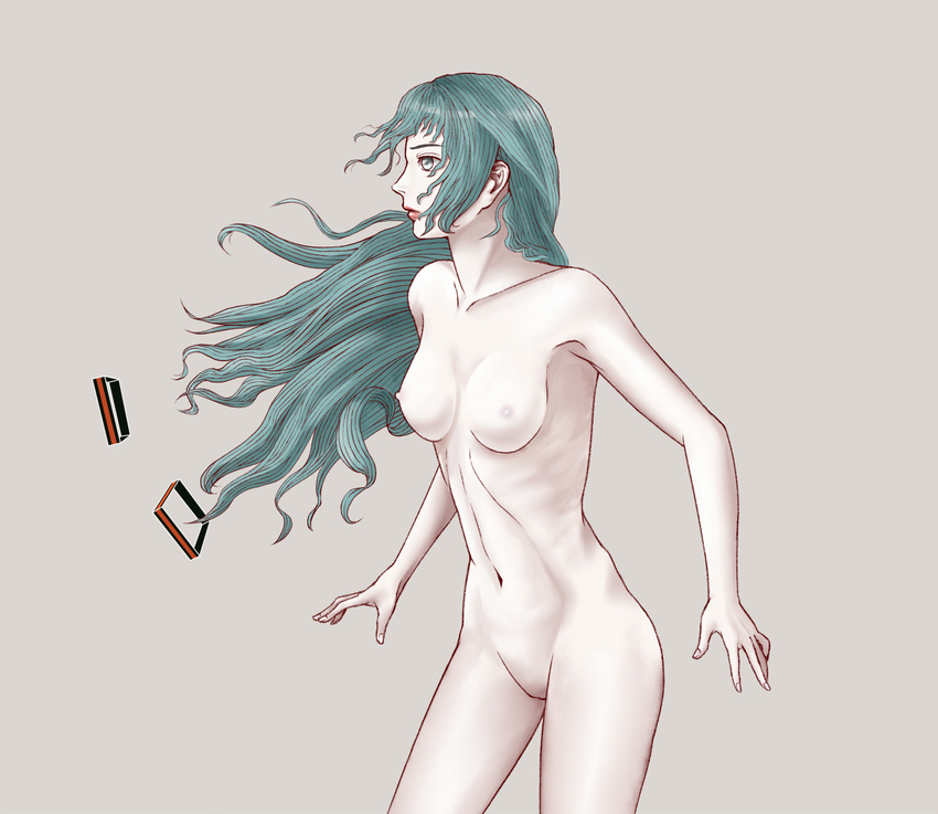bad_id bad_pixiv_id flat_chest green_eyes green_hair hatsune_miku highres lips long_hair navel nipples nude simple_background skinny solo vocaloid