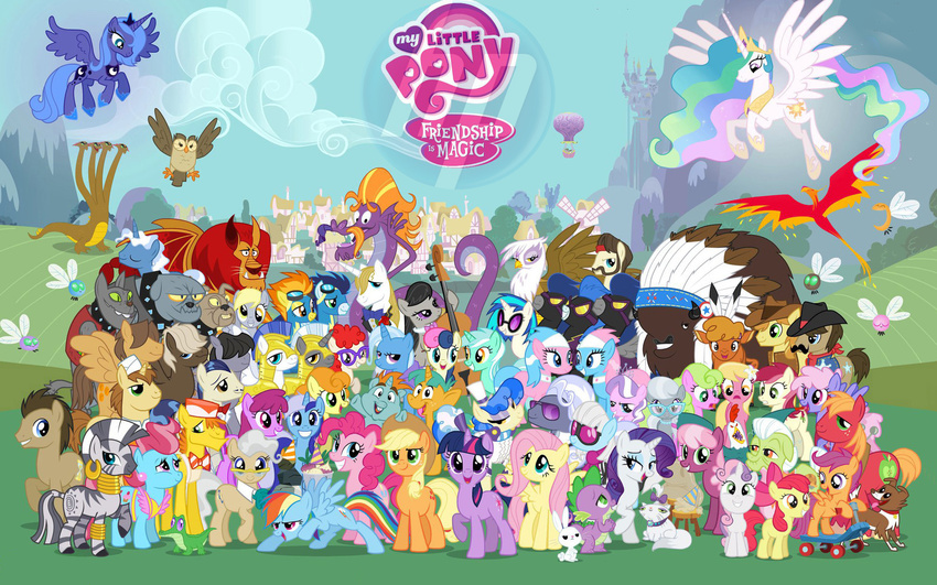 absolutely_everyone ace_(mlp) alicorn aloe_(mlp) angel_(mlp) applebloom_(mlp) applejack_(mlp) avian background_characters berry_punch_(mlp) big_macintosh_(mlp) birthday_hat black_hair blonde_hair blue_eyes blue_hair bonbon_(mlp) braeburn_(mlp) brown_hair canterlot_(mlp) carrot_top_(mlp) cast cello cheerilee_(mlp) chief_thunderhooves_(mlp) cockatrice_(mlp) colgate_(mlp) cowboy_hat cutie_mark derpy_hooves_(mlp) desktop_background diamond_dogs_(mlp) diamond_tiara_(mlp) dr_whoof_(mlp) dumb_bell_(mlp) equine eyewear fancypants_(mlp) feathers female fluttershy_(mlp) flying friendship_is_magic gilda_(mlp) glasses granny_smith_(mlp) grass green_eyes green_hair gryphon gummy_(mlp) hair hat hi_res hoity_toity_(mlp) hoops_(mlp) horse hydra_(mlp) indian_headband lily_(mlp) little_strongheart_(mlp) lotus_(mlp) lyra_(mlp) male manticore_(mlp) mayor_mare_(mlp) millie_(mlp) mr_cake_(mlp) mrs_cake_(mlp) musical_instrument my_little_pony octavia_(mlp) opalescence_(mlp) owlowiscious_(mlp) parasprite_(mlp) pegacorn pegasus philomena_(mlp) photo_finish_(mlp) pink_eyes pink_hair pinkie_pie_(mlp) pokey_pierce_(mlp) prince_blueblood_(mlp) princess_celestia_(mlp) princess_luna_(mlp) promotion purple_eyes purple_hair rainbow_dash_(mlp) rarity_(mlp) rose_(mlp) royal_guard_(mlp) sapphire_shores_(mlp) scootaloo_(mlp) scooter score_(mlp) sea_serpent_(mlp) season_one_cast shadowbolts_(mlp) sheriff_silverstar_(mlp) silver_spoon_(mlp) smile snails_(mlp) snips_(mlp) soarin_(mlp) spike_(mlp) spitfire_(mlp) sunglasses sweetie_belle_(mlp) trixie_(mlp) twilight_sparkle_(mlp) twist_(mlp) two_tone_hair unicorn vinyl_scratch_(mlp) wallpaper watermark wings winona_(mlp) wonderbolts_(mlp) zebra zecora_(mlp)