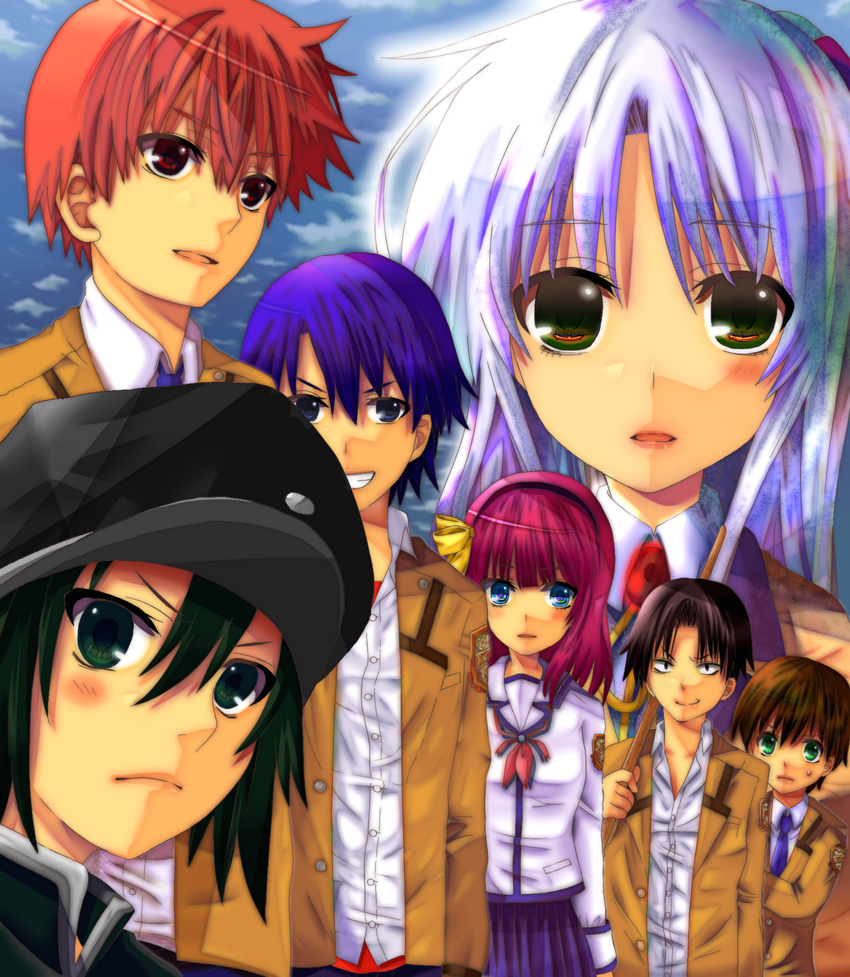 6+boys angel_beats! fujimaki_(angel_beats!) highres hinata_(angel_beats!) kousaka multiple_boys multiple_girls naoi_ayato ooyama_(angel_beats!) otonashi_(angel_beats!) school_uniform tenshi_(angel_beats!) yuri_(angel_beats!)