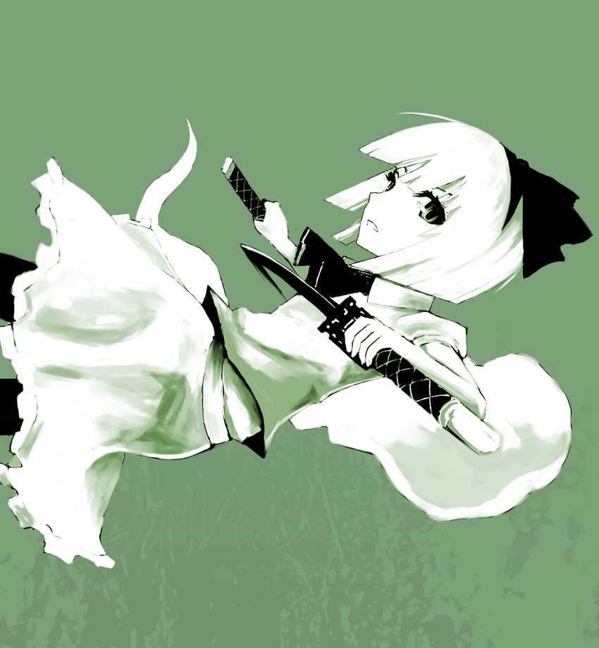 highres hitodama konpaku_youmu konpaku_youmu_(ghost) monochrome psi_(spearbirds) short_hair solo sword touhou weapon