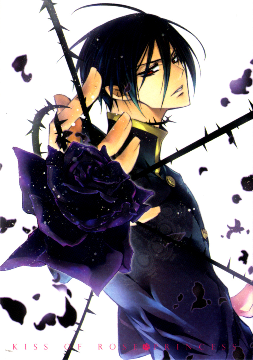 barajou_no_kiss black_hair flower highres kurama_mutsuki male_focus rose shouoto_aya solo