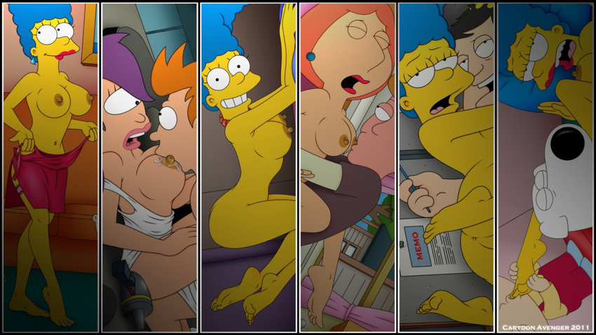american_dad brian_griffin cartoon_avenger crossover family_guy fry futurama marge_simpson stan_smith stewie_griffin the_simpsons turanga_leela