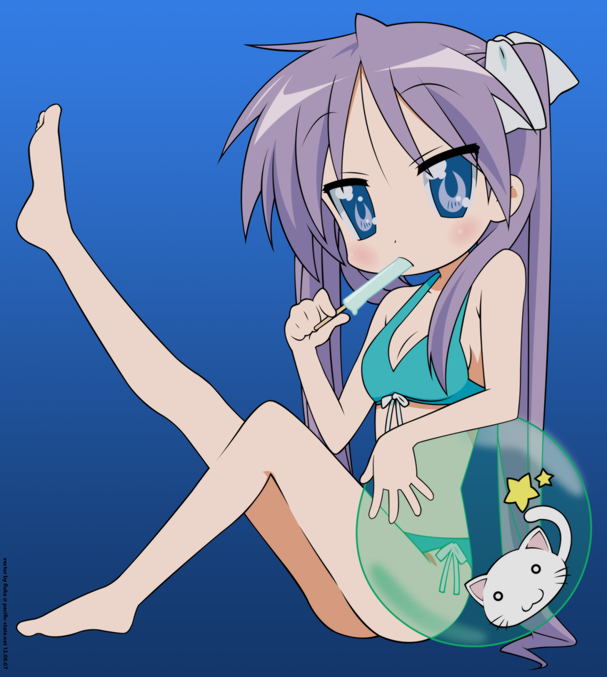 absurdres bikini food highres hiiragi_kagami lucky_star non-web_source outstretched_leg popsicle solo swimsuit vector_trace