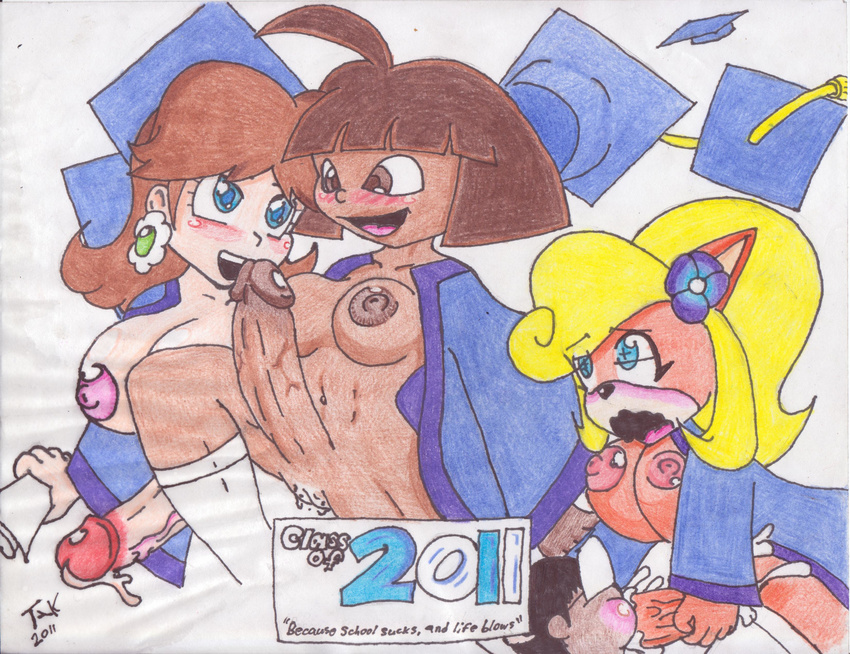 coco_bandicoot crash_bandicoot crossover dora dora_the_explorer princess_daisy super_mario_bros. takumi