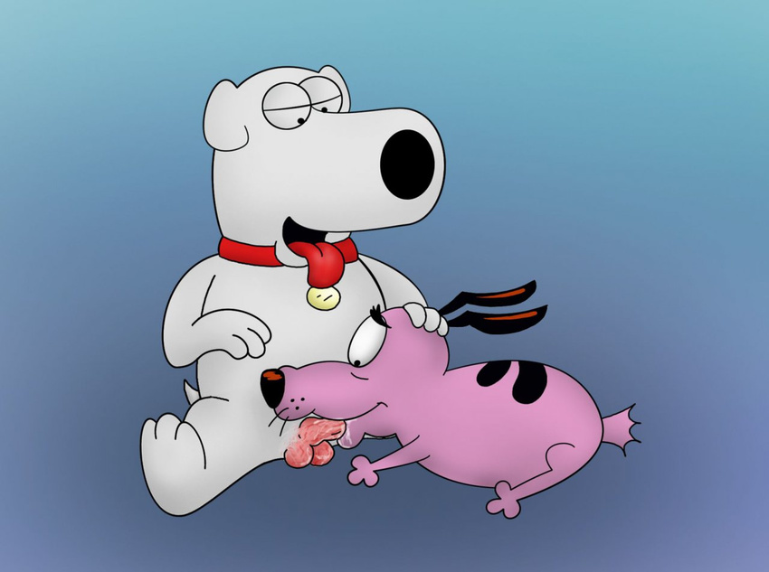 balls brian_griffin canine cartoon courage courage_the_cowardly_dog crossover dog duo family_guy fellatio gay johnofe male mammal oral oral_sex penis saliva sex sitting small_penis sucking
