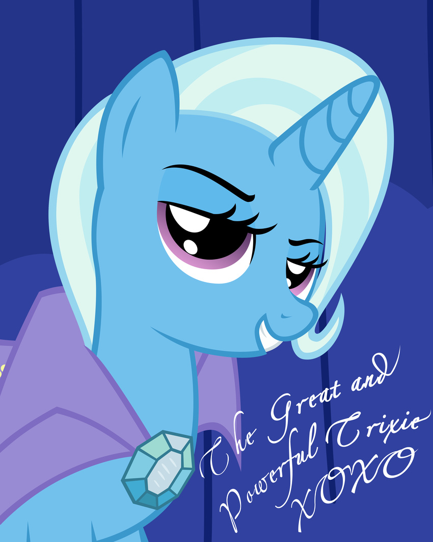 autograph cape curtains equine female feral friendship_is_magic hi_res horn horse mammal maximillianveers my_little_pony pony signed solo trixie_(mlp) unicorn