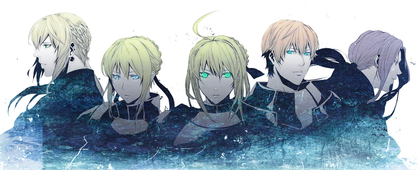 3boys ahoge armor artoria_pendragon_(all) bad_id bad_pixiv_id banned_artist bedivere berserker_(fate/zero) blonde_hair blue_eyes fate/extra fate/grand_order fate/stay_night fate/zero fate_(series) gawain_(fate/extra) green_eyes knight lancelot_(fate/zero) mordred_(fate) mordred_(fate)_(all) multiple_boys multiple_girls ponytail purple_hair s_tanly saber spoilers
