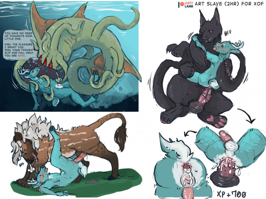 aboleth anal anthro canine cervine conditional_dnp displacer_beast dungeons_&amp;_dragons feline feral hybrid hypnosis lustylamb male male/male mammal mind_control size_difference tentacles underwater water wolf