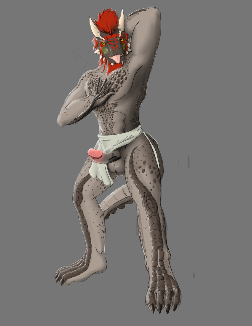abs absurd_res adult anthro argonian arms_behind_head balls biceps big_muscles big_penis body_markings claws commissions elderscrollsv erection fangs flexing green_skin grey_skin hair half-nude hi_res ishigray loincloth looking_at_viewer male markings muscles nude pec_grasp pecs penetration penis pinup pose red_hair red_skin reptile scales scalie skyrim solo spots standing tagg taggcrossroad the_elder_scrolls the_elder_scrolls_v:_skyrim toe_claws toned tongue tongue_out topless underwear video_games