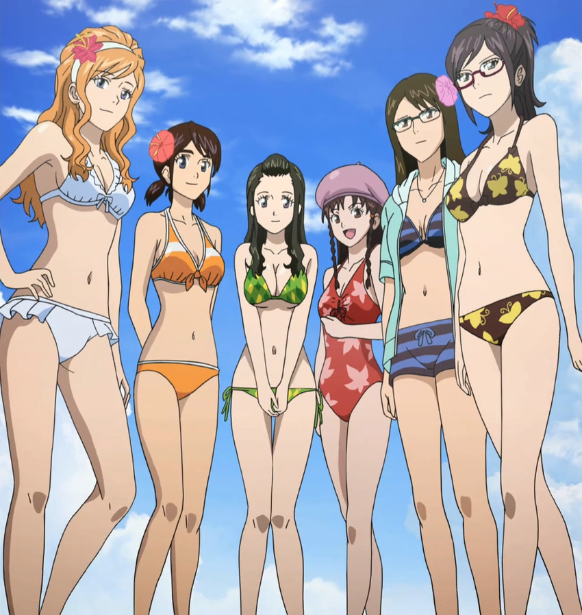 6+girls asahina_kikuno bikini highres kibitsu_momoka multiple_girls saotome_roman screencap sket_dance stitched swimsuit takahashi_chiaki takahashi_chiaki_(sket_dance) unyuu_mimori yagi_kaoru