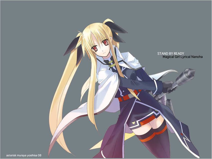 bardiche blonde_hair fate_testarossa long_hair lyrical_nanoha mahou_shoujo_lyrical_nanoha_strikers muraya_yoshihisa solo thighhighs zettai_ryouiki