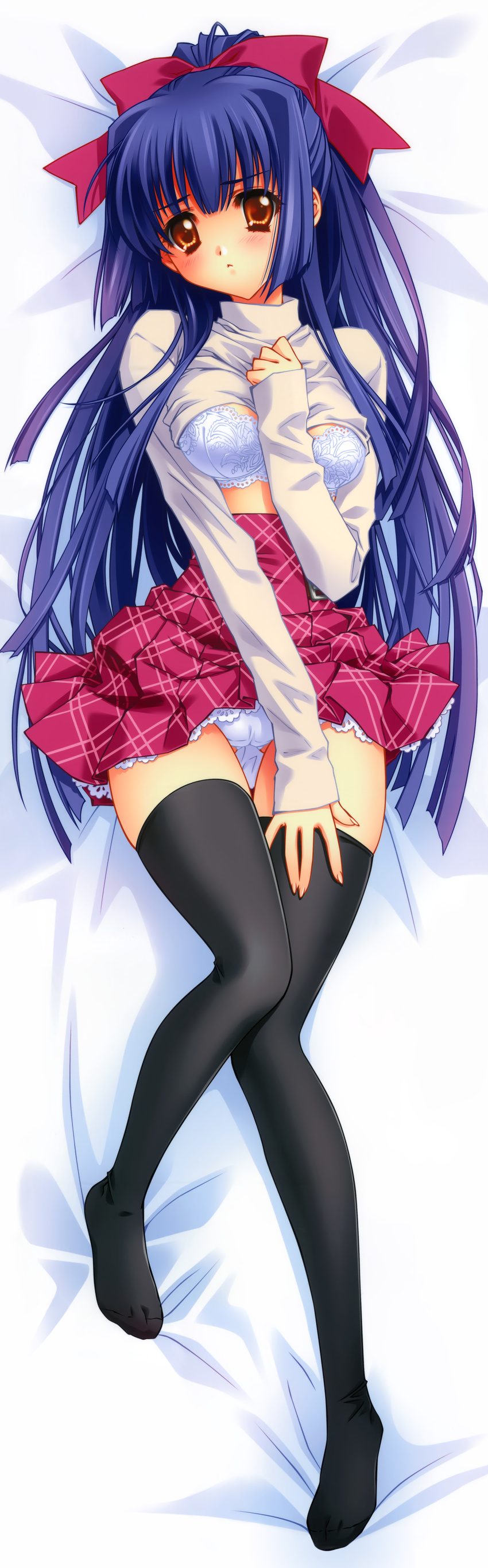 bra carnelian dakimakura kuraki_suzuna moonlight_lady pantsu shirt_lift thighhighs