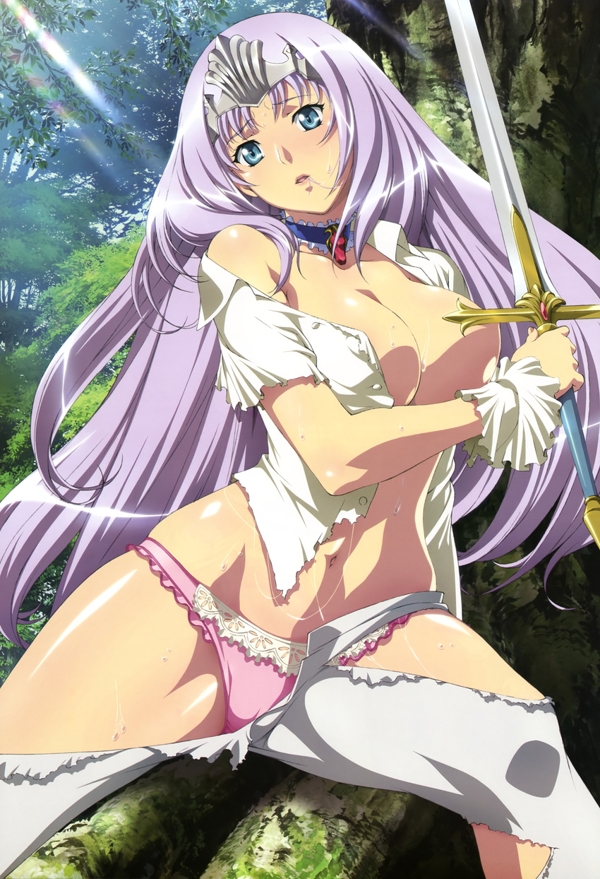 annelotte cleavage no_bra open_shirt pantsu queen's_blade queen's_blade_rebellion rin_sin torn_clothes