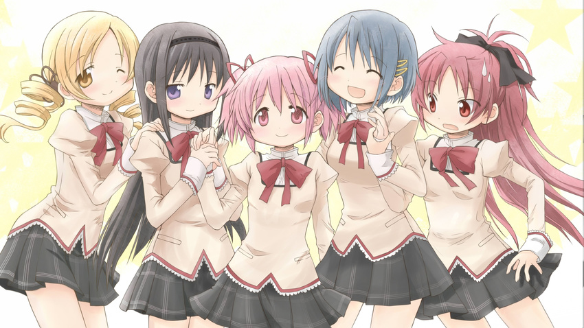 akemi_homura aoki_ume jpeg_artifacts kaname_madoka mahou_shoujo_madoka_magica miki_sayaka sakura_kyouko seifuku tomoe_mami