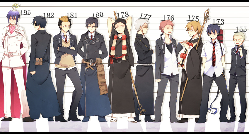 ao_no_exorcist eyepatch fujimoto_shiro male megane mephisto_pheles miwa_konekomaru okumura_rin okumura_yukio seifuku shima_renzou suguro_ryuji yuube_(kari)