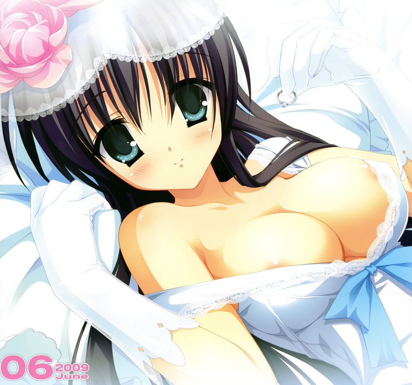 areola cleavage dress erect_nipples fixed kobuichi kousaka_chihaya natsuzora_kanata no_bra see_through wedding_dress yuzu-soft