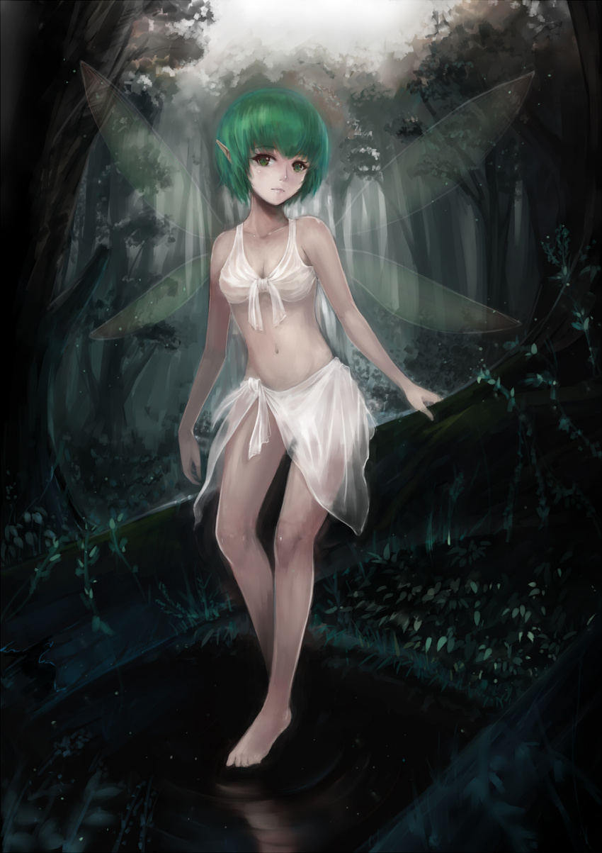 fairy fairy_wings forest green_eyes green_hair highres nature original short_hair sola7764 solo wings