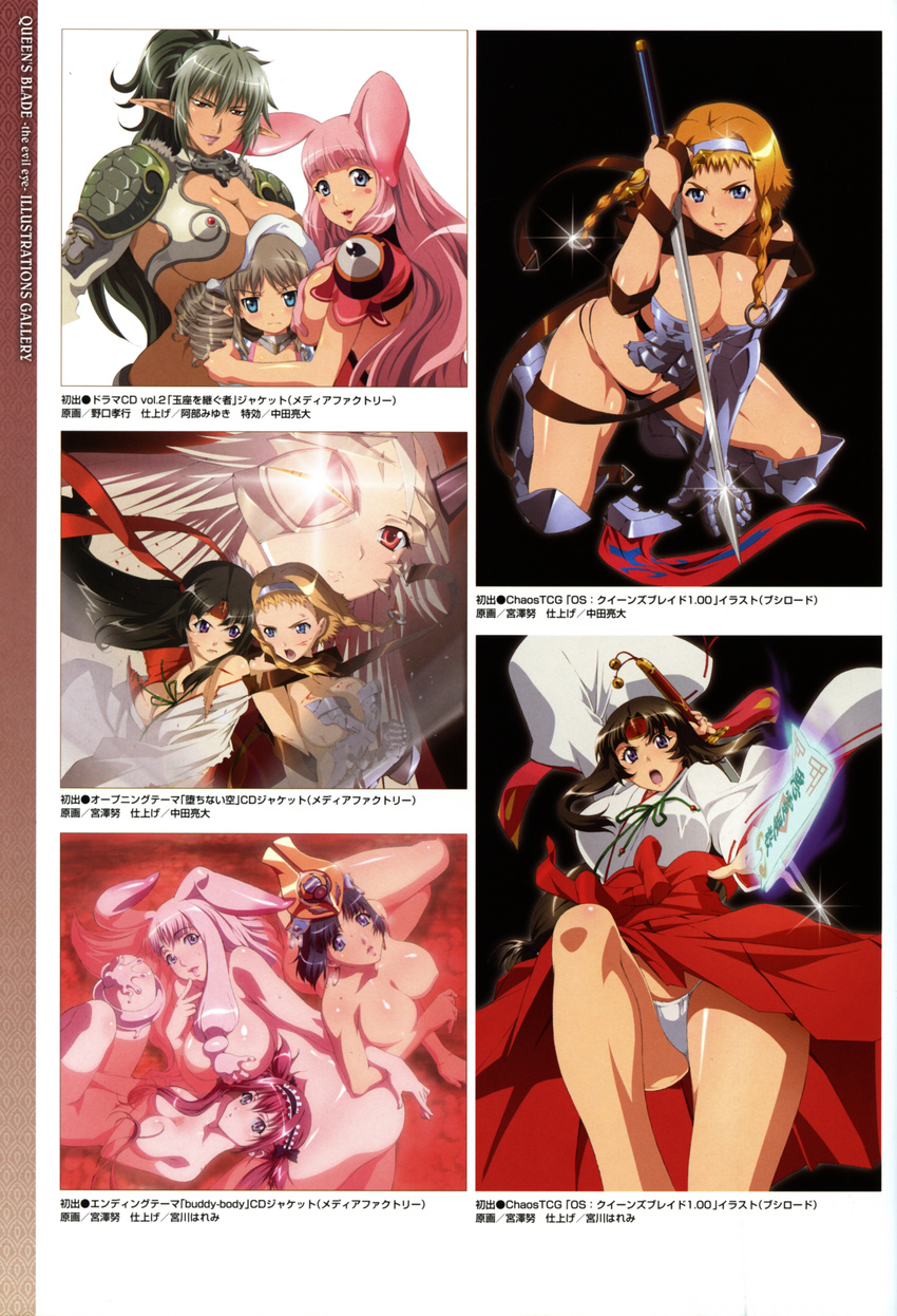 airi aldora animal_ears armor bathing blood breast_hold bunny_ears cleavage echidna elf eyepatch fundoshi horns melona menace miko miyazawa_tsutomu noguchi_takayuki onsen open_shirt pantsu queen's_blade reina scanning_resolution screening sword tentacles thighhighs tomoe torn_clothes underboob wings ymir