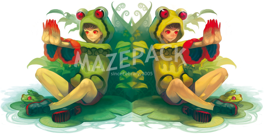 animal_costume bad_id bad_pixiv_id frog frog_costume kima original plant red_eyes sitting water