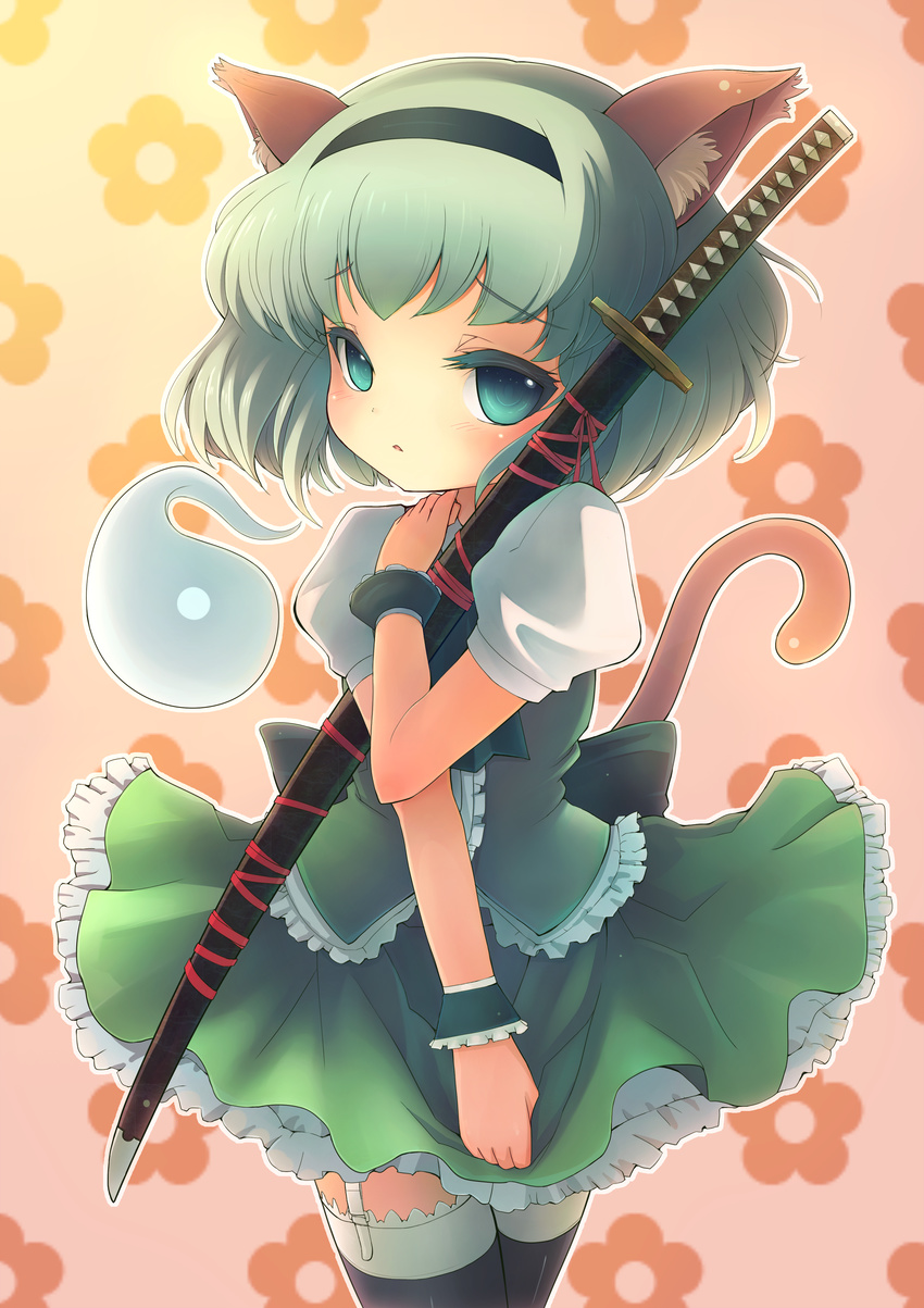 animal_ears konpaku_youmu sanntouhei stockings sword tail thighhighs touhou