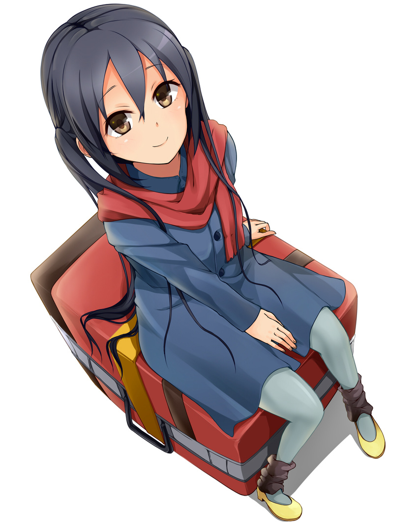 bad_id bad_pixiv_id black_hair blue_legwear brown_eyes haine highres k-on! k-on!_movie long_hair looking_up luggage nakano_azusa pantyhose perspective solo