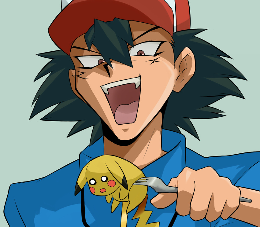 bad_id bad_pixiv_id bakura_ryou fork gen_1_pokemon highres matsumoto_rika o_o parody pikachu pokemon pokemon_(creature) satoshi_(pokemon) seiyuu_connection style_parody turizao yuu-gi-ou yuu-gi-ou_duel_monsters