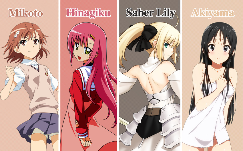 akiyama_mio fate/stay_night fate/unlimited_codes hayate_no_gotoku k-on! katsura_hinagiku misaka_mikoto saber saber_lily to_aru_kagaku_no_railgun to_aru_majutsu_no_index