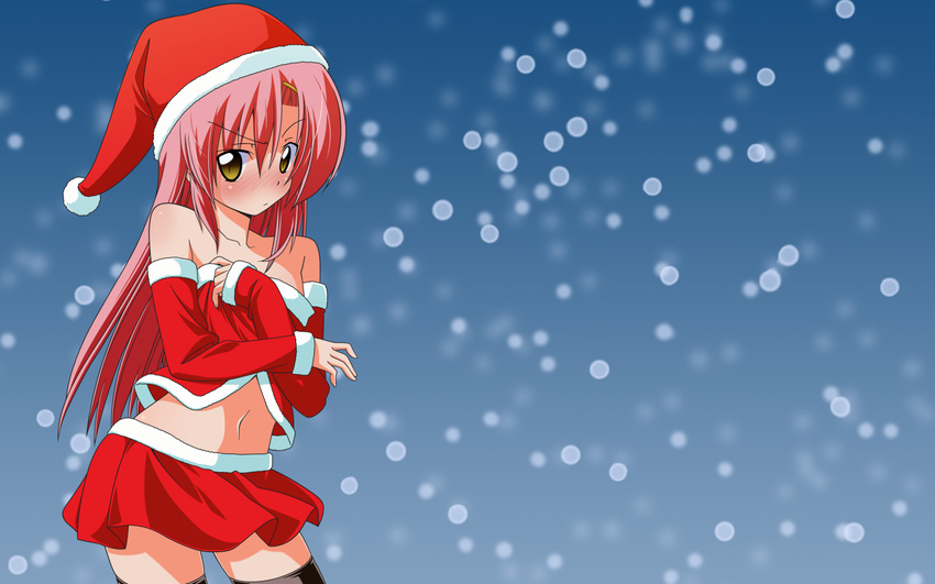 blush christmas hayate_no_gotoku katsura_hinagiku pink_hair snow thighhighs