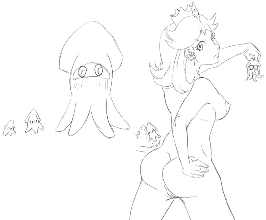 back blooper breasts butt cephalopod crown crypticfigurines female imminent_rape mario_bros nintendo nipples nude princess_daisy pussy side_boob spanking squid video_games